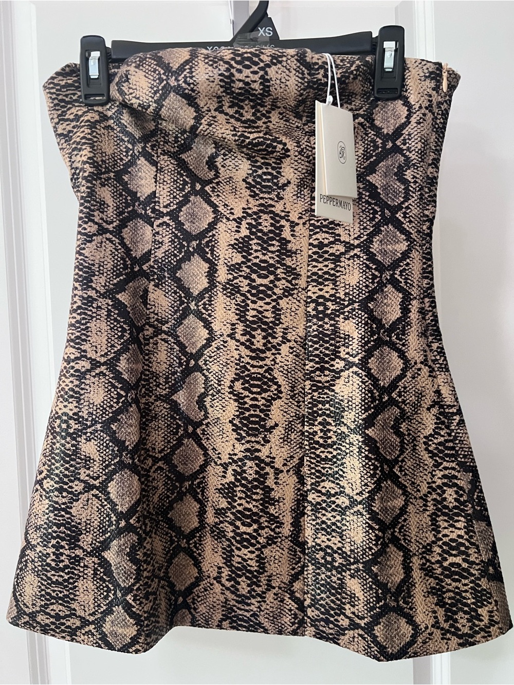 Peppermayo Oakleigh Black and Brown Snakeskin Strapless Lined Dress NWT